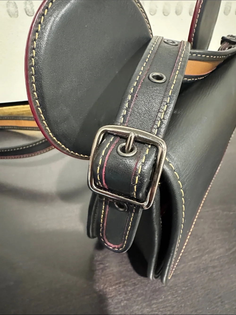 Black Leather Crossbody with Playful Ear Detail